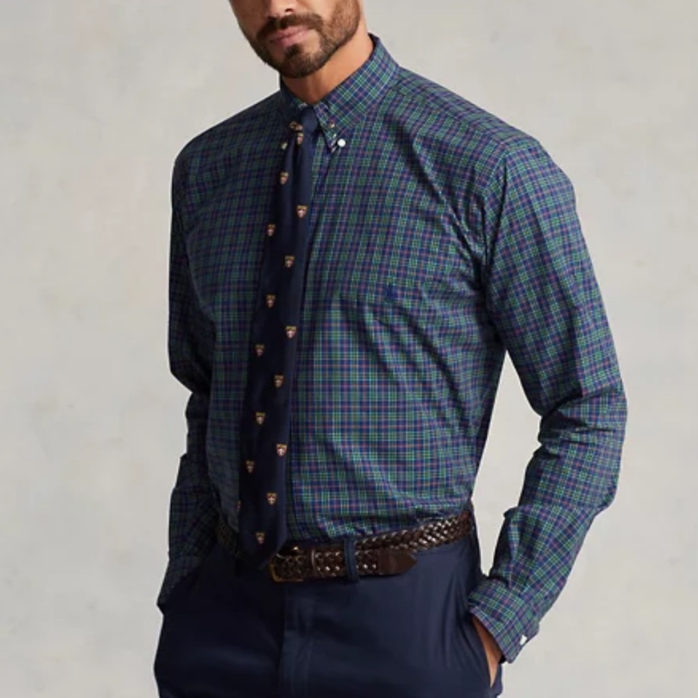 Ralph Lauren Plaid Stretch Poplin Button Down Shirt Mens Large